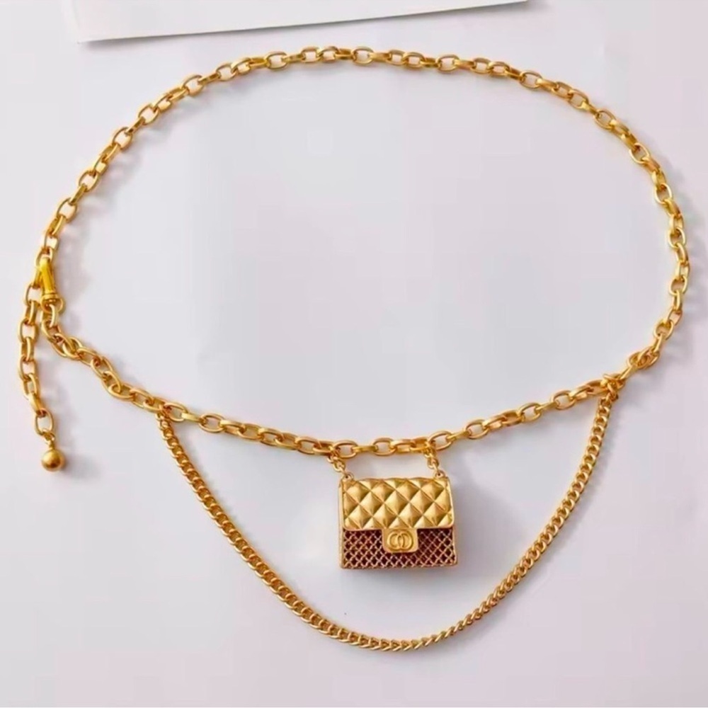 Mini Double Fashion Tassel Gold Chain Belt with mini Bag - Picture 6 of 16